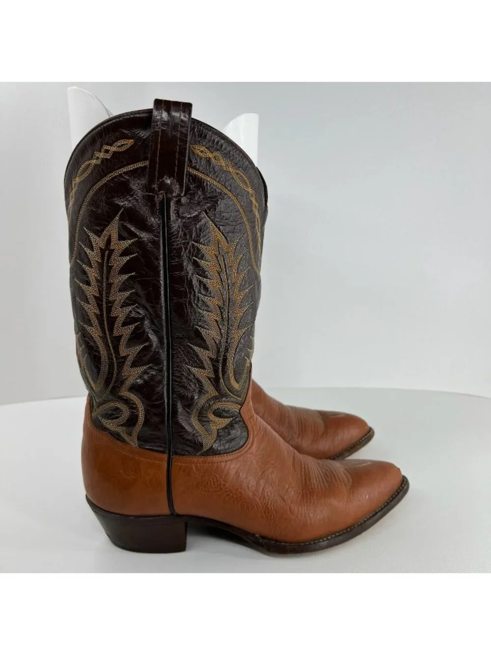Tony Lama 6552 Cowboy Boots Mens 10 D Leather Vintage Western Two Tone USA Brown